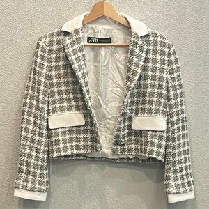 Zara Cropped Houndstooth Blazer